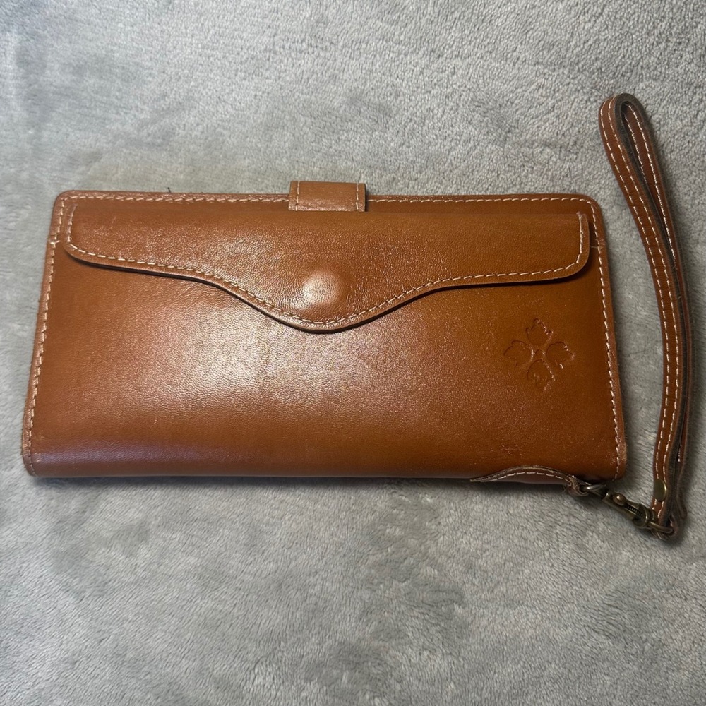 Patricia Nash Tan Brown Leather Bifold Wristlet Wallet Snap Closure Organizer - Picture 4 of 11